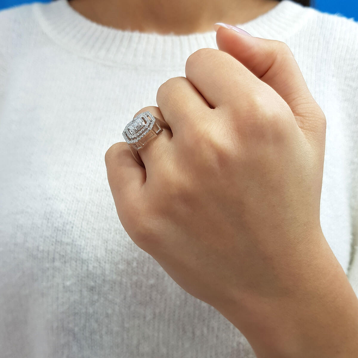 0.80 Carat Baguette and Square Diamond Ring