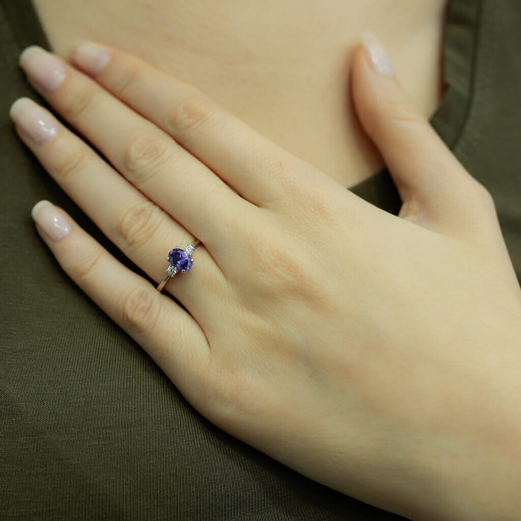 Oval Amethyst Ring with Diamonds