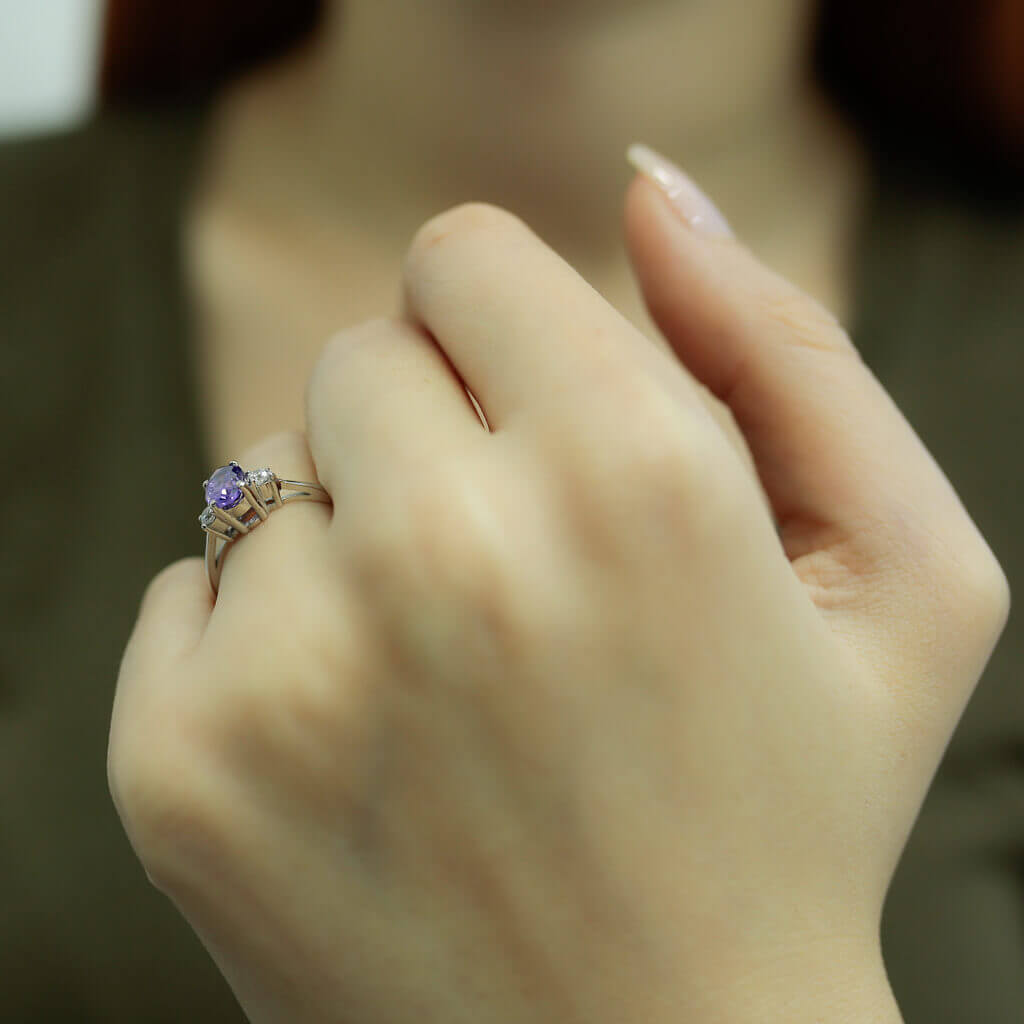Oval Amethyst Ring with Diamonds