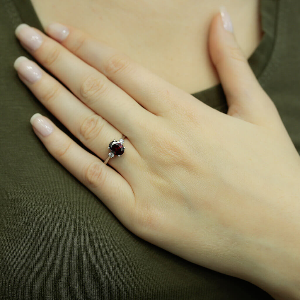 Diamond Oval Garnet Ring