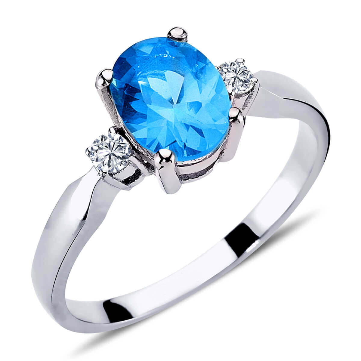 Oval Blue Topaz Ring with Diamonds