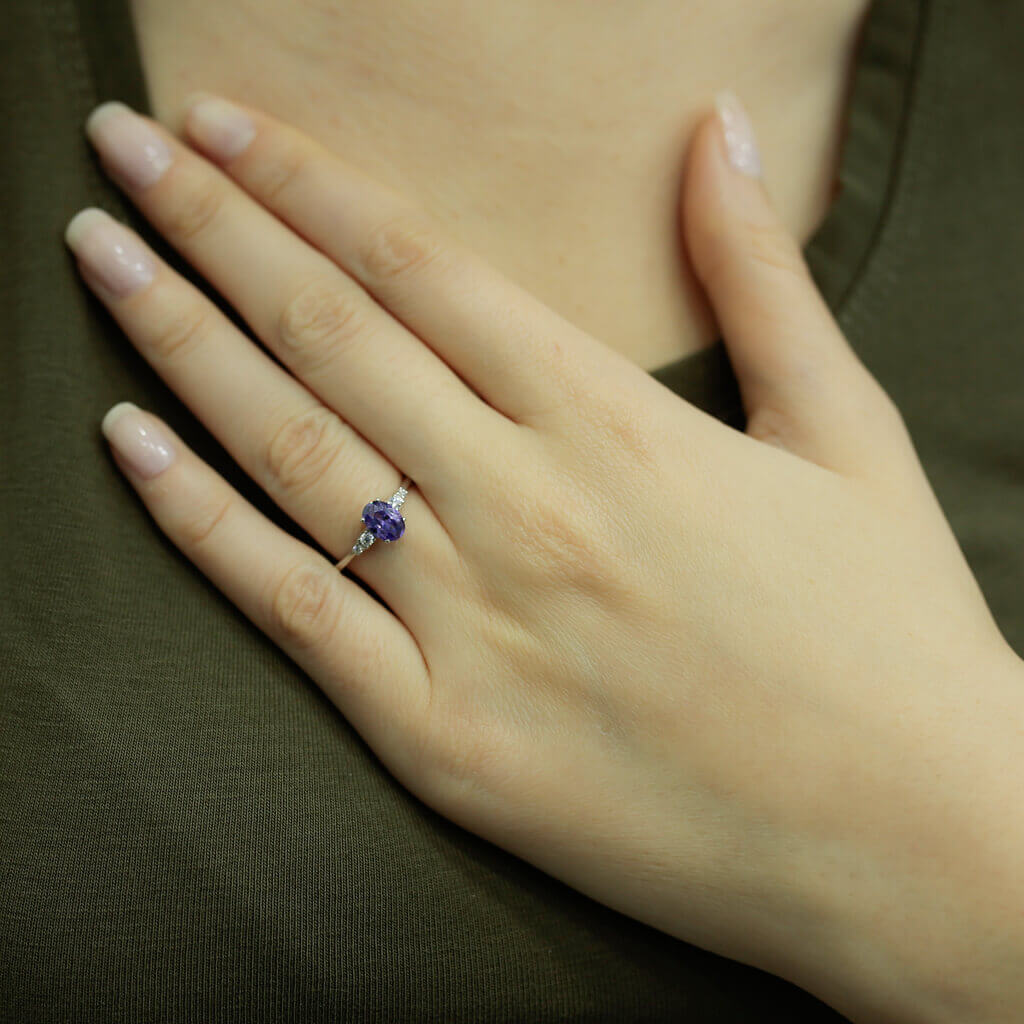 Oval Amethyst Ring with Diamonds