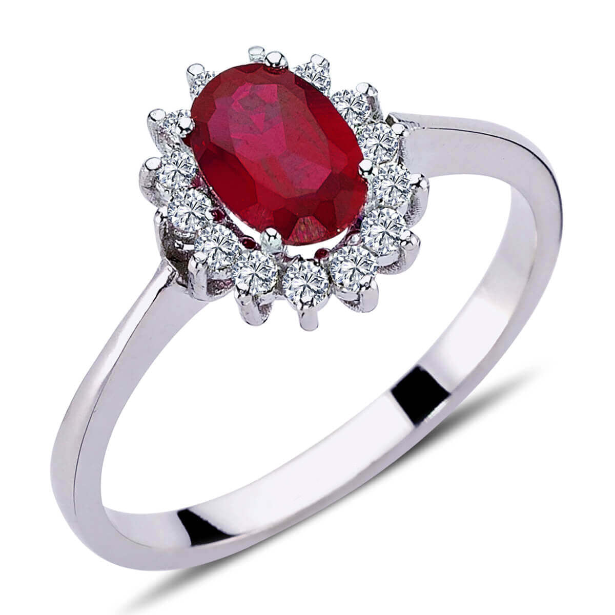 Oval Ruby Entourage Ring with Diamonds
