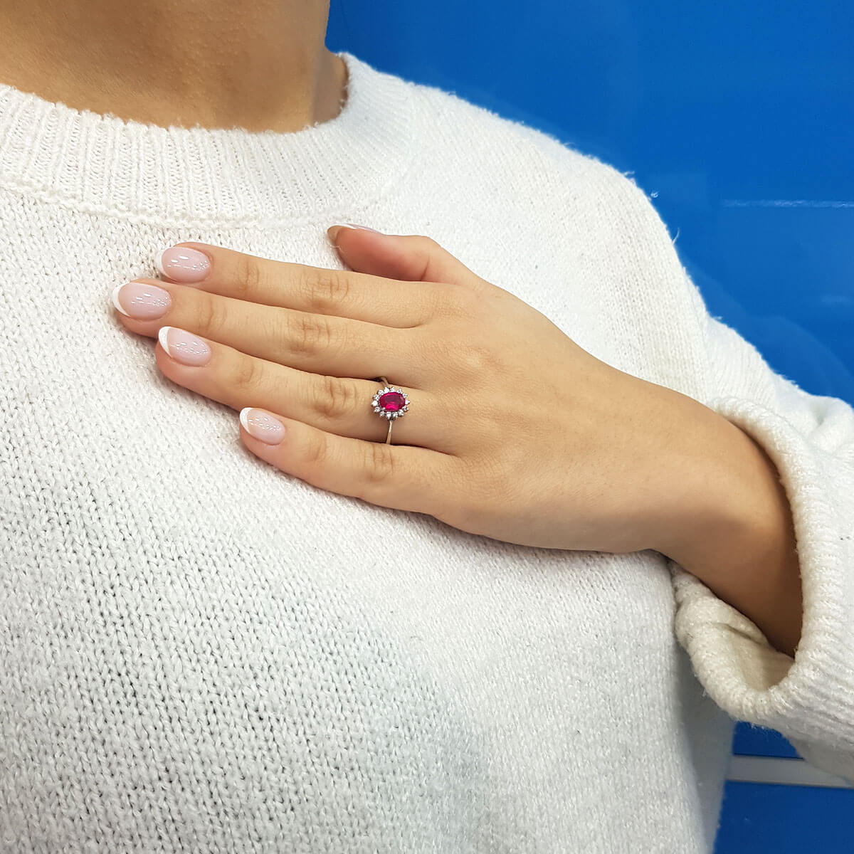 Oval Ruby Entourage Ring with Diamonds