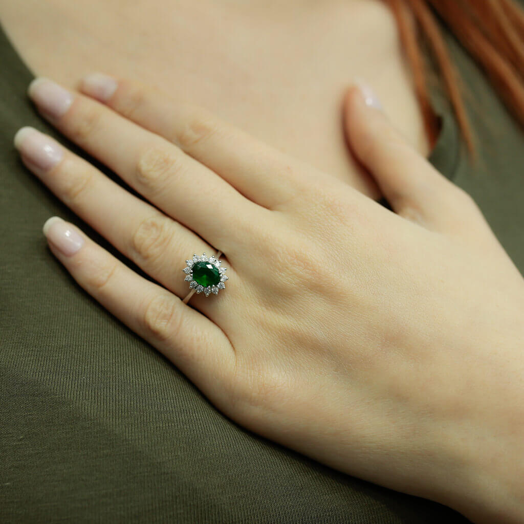 Oval Emerald Entourage Ring with Diamonds