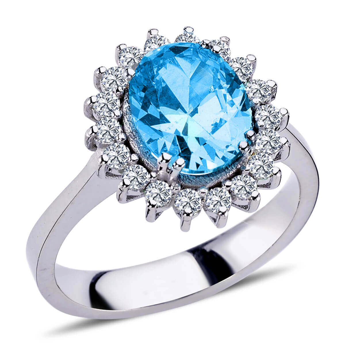 Oval Blue Topaz Entourage Ring with Diamonds