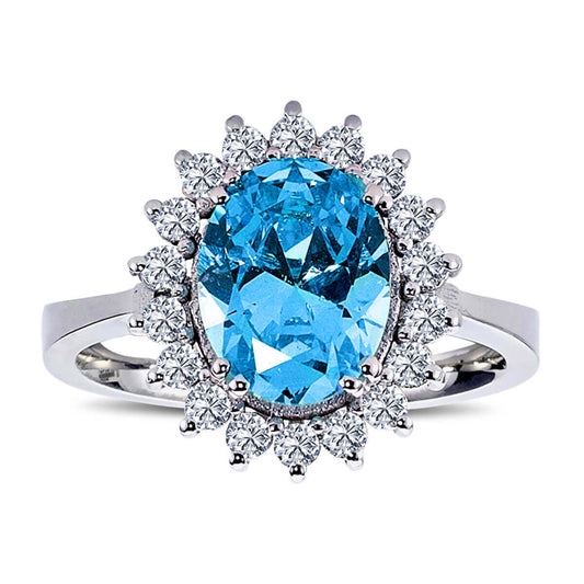 Oval Blue Topaz Entourage Ring with Diamonds