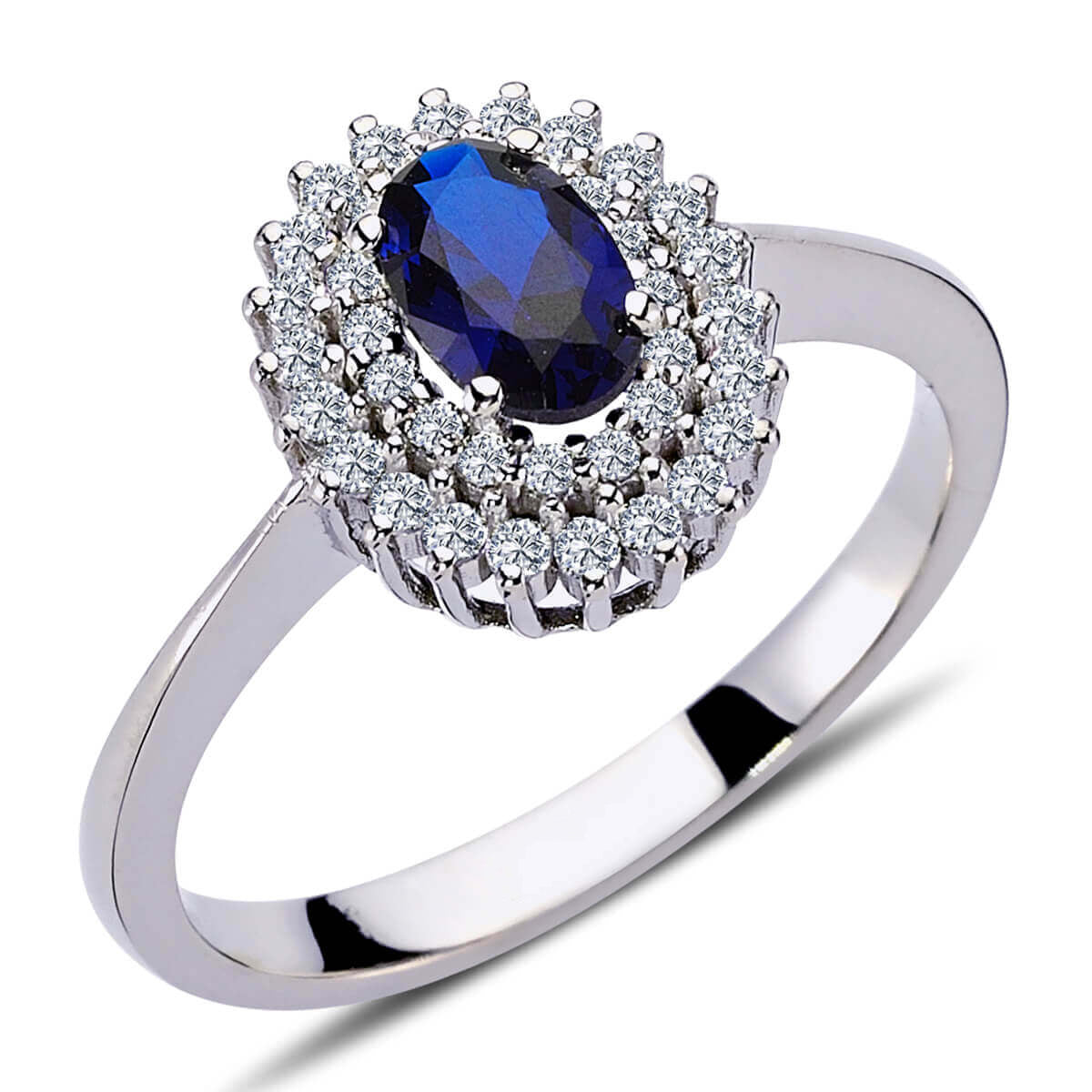 Oval Sapphire Tournament Ring with Diamonds