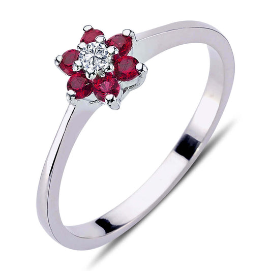 Ruby Daisy Ring with Diamonds