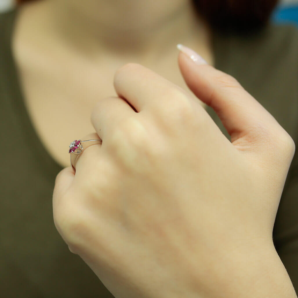 Ruby Daisy Ring with Diamonds