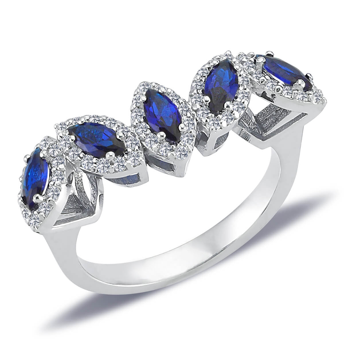 Diamond Marquise Sapphire Five Stone Ring