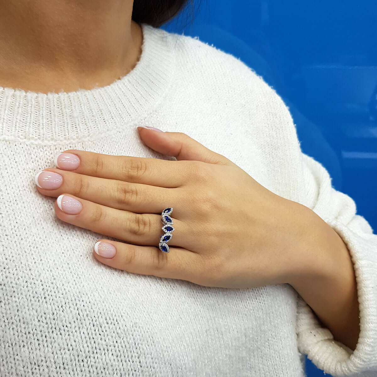 Diamond Marquise Sapphire Five Stone Ring