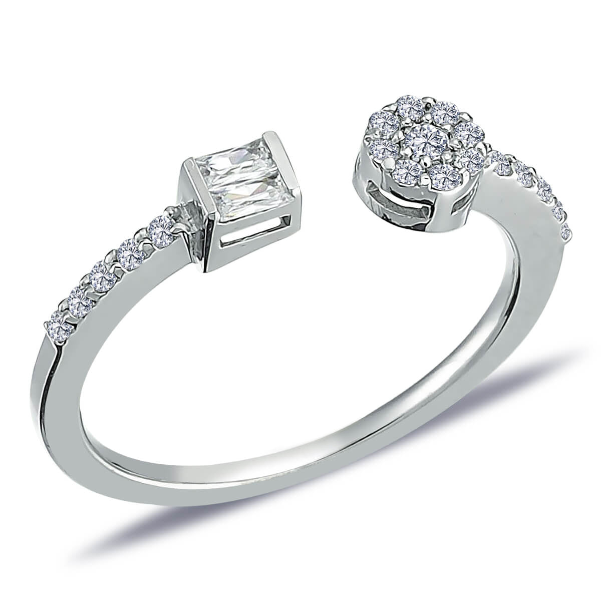 Baguette and Round Diamond Open End Ring