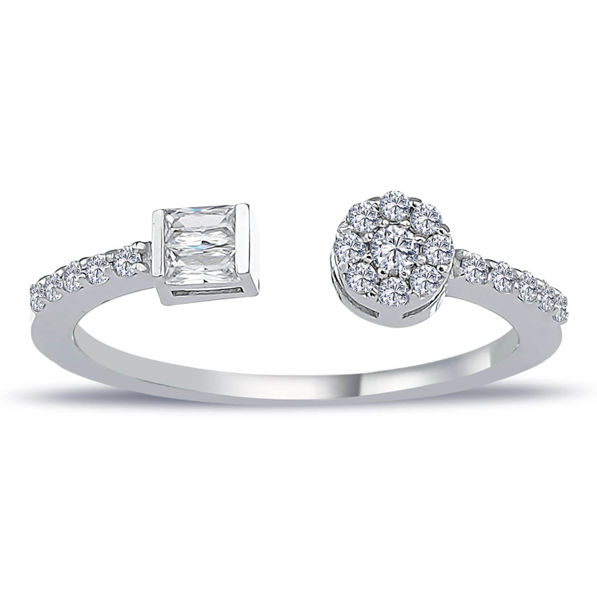 Baguette and Round Diamond Open End Ring