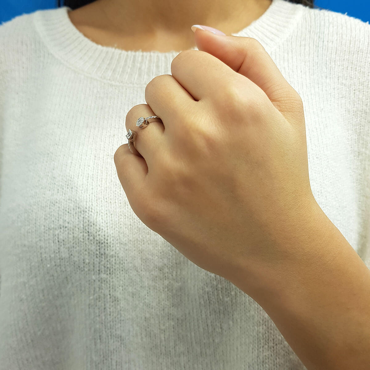 Baguette and Round Diamond Open End Ring