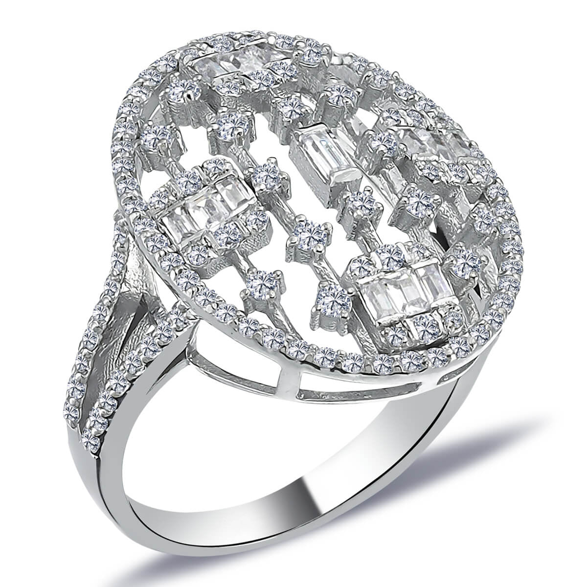 Baguette and Round Diamond Stone Arame Ring
