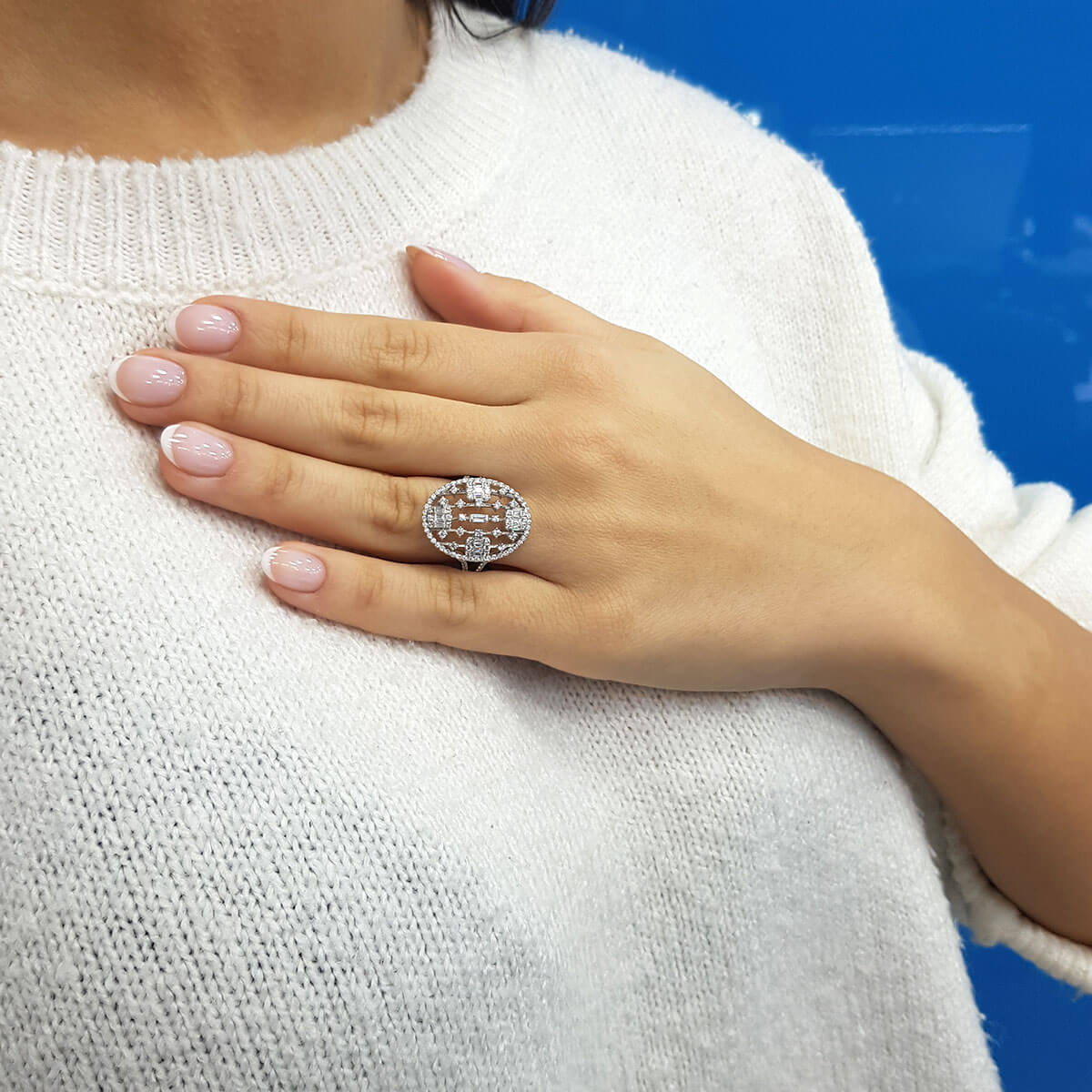 Baguette and Round Diamond Stone Arame Ring