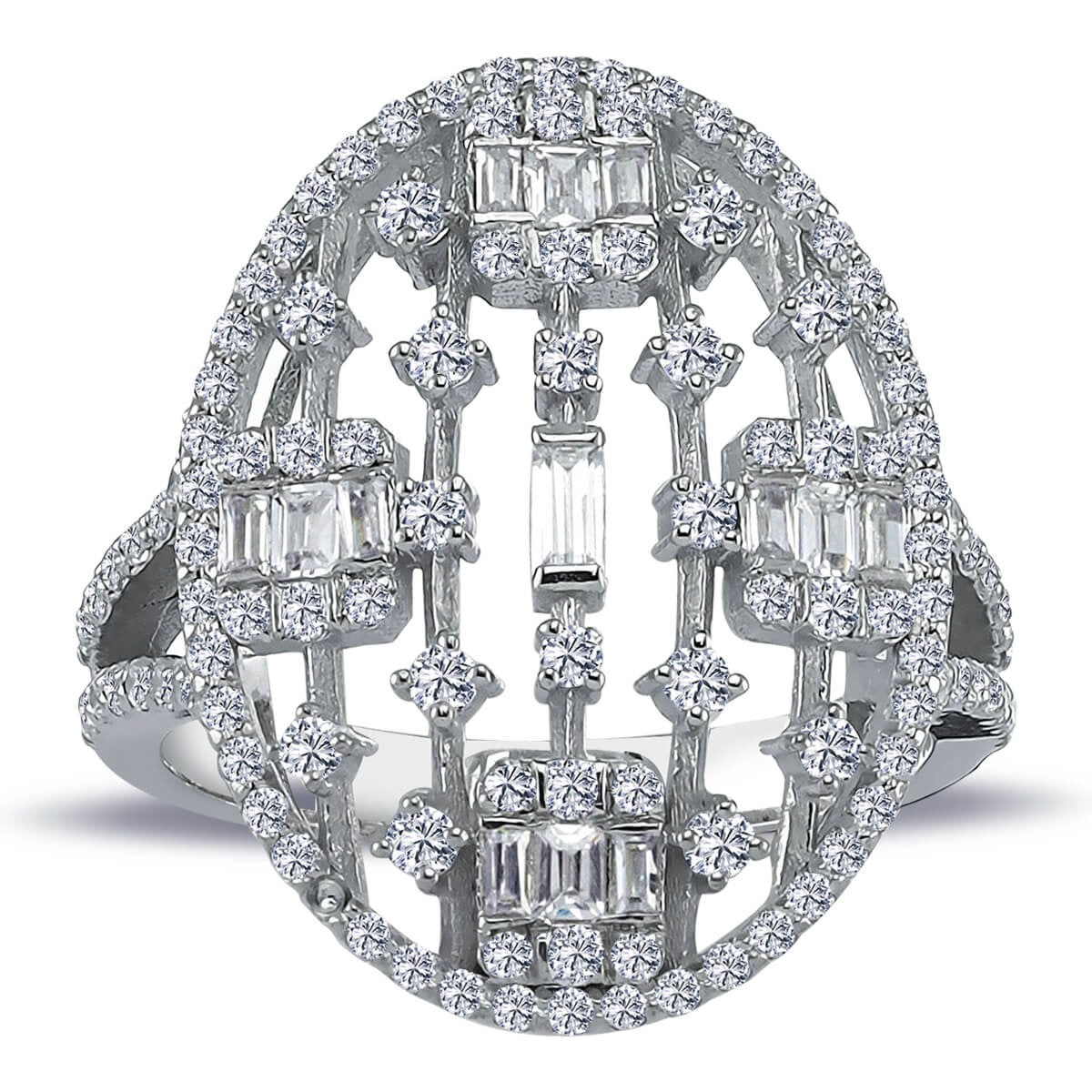 Baguette and Round Diamond Stone Arame Ring