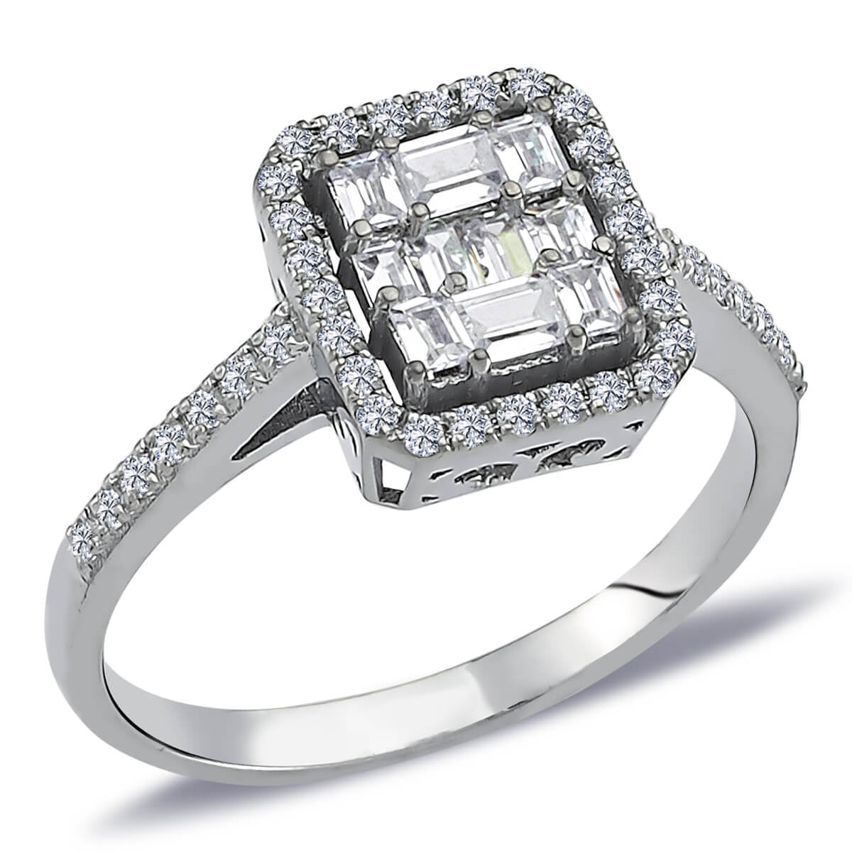 0.46 Carat Baguette and Four-Corner Diamond Ring