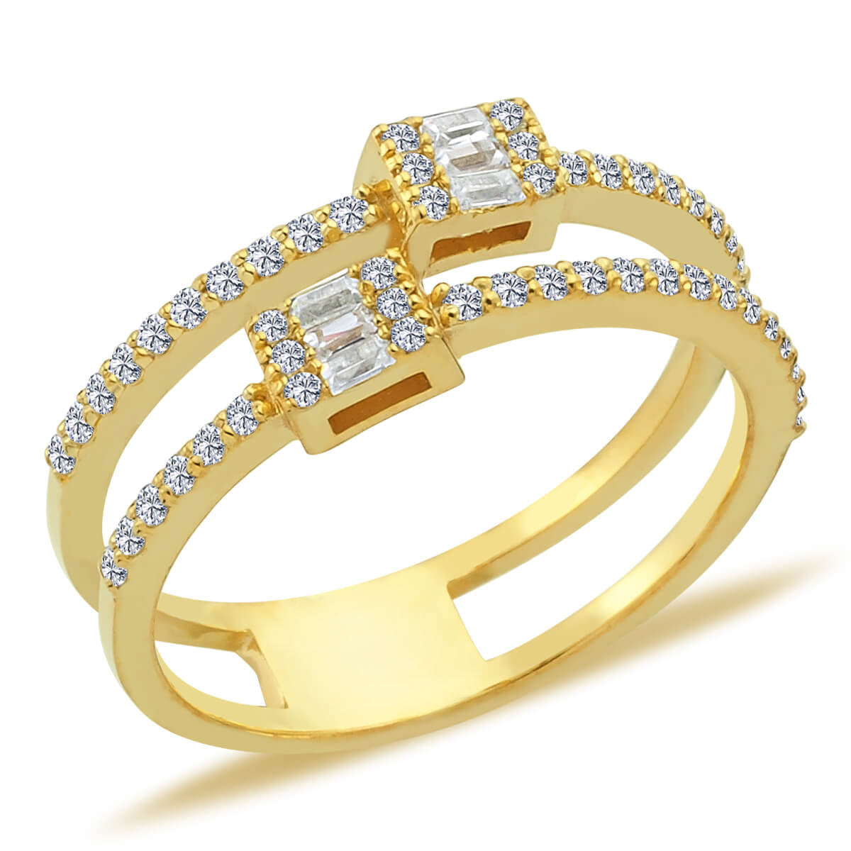 Baguette and Round Diamond Double Meher Ring