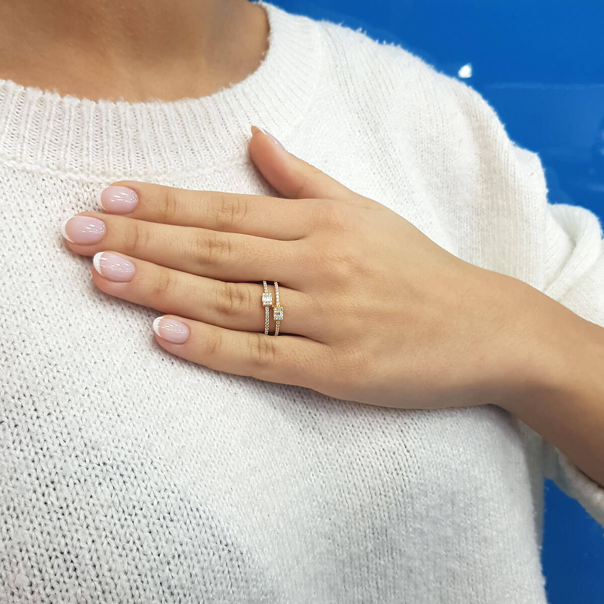 Baguette and Round Diamond Double Meher Ring