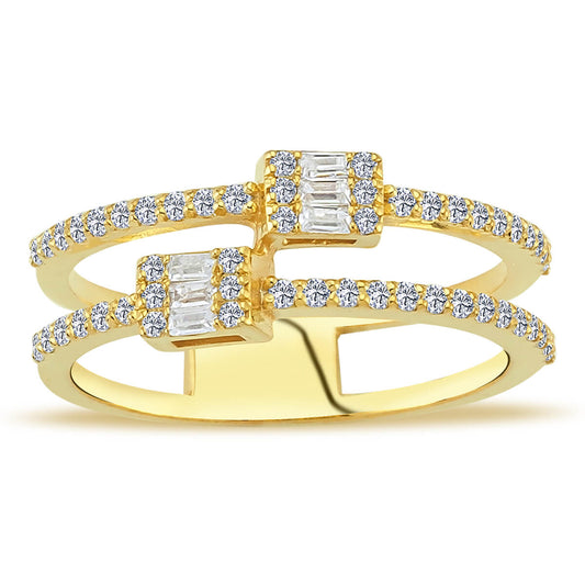 Baguette and Round Diamond Double Meher Ring