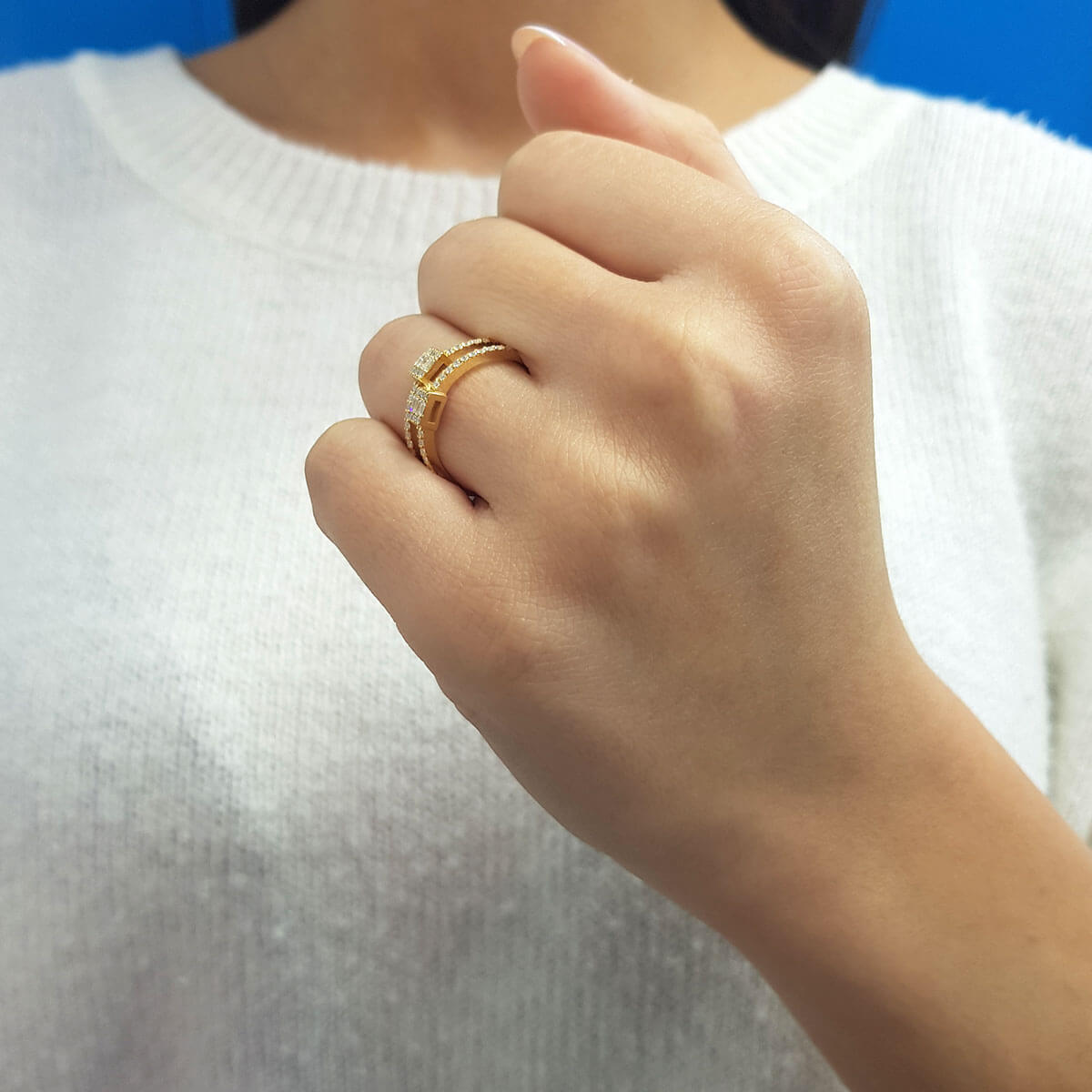 Baguette and Round Diamond Double Meher Ring