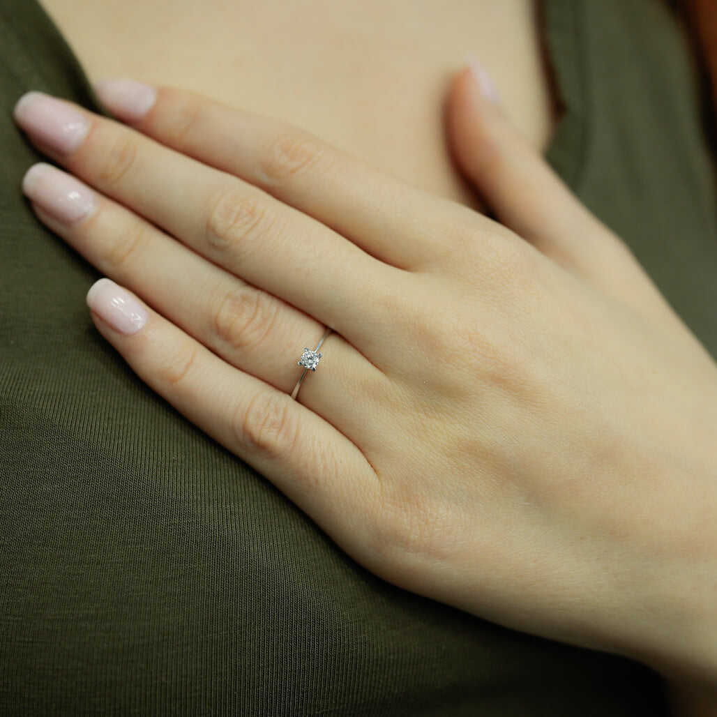 F Color 0.14 Carat Diamond Solitaire Ring