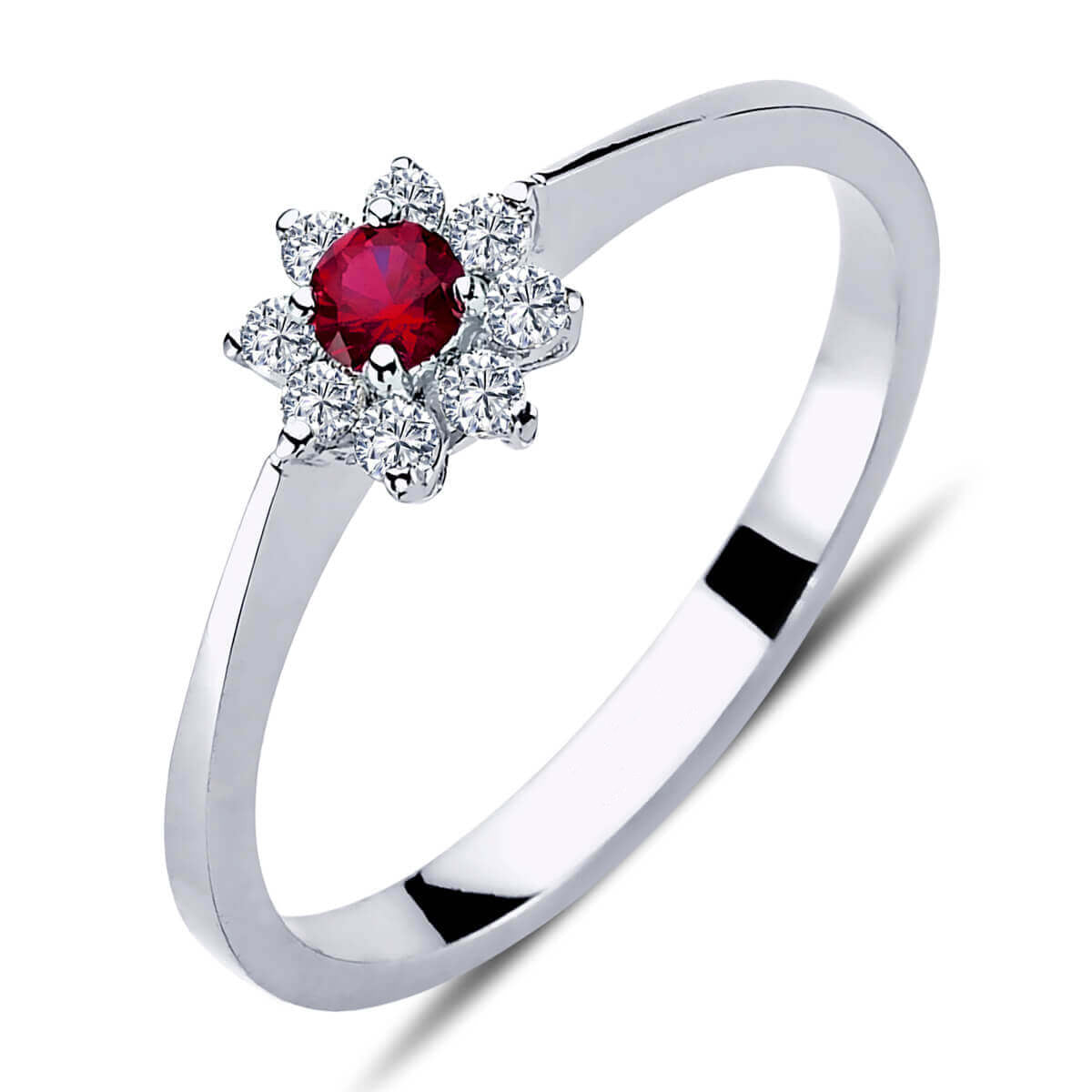 Ruby Flower Ring with Diamonds