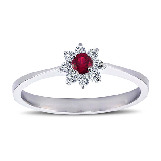 Ruby Flower Ring with Diamonds