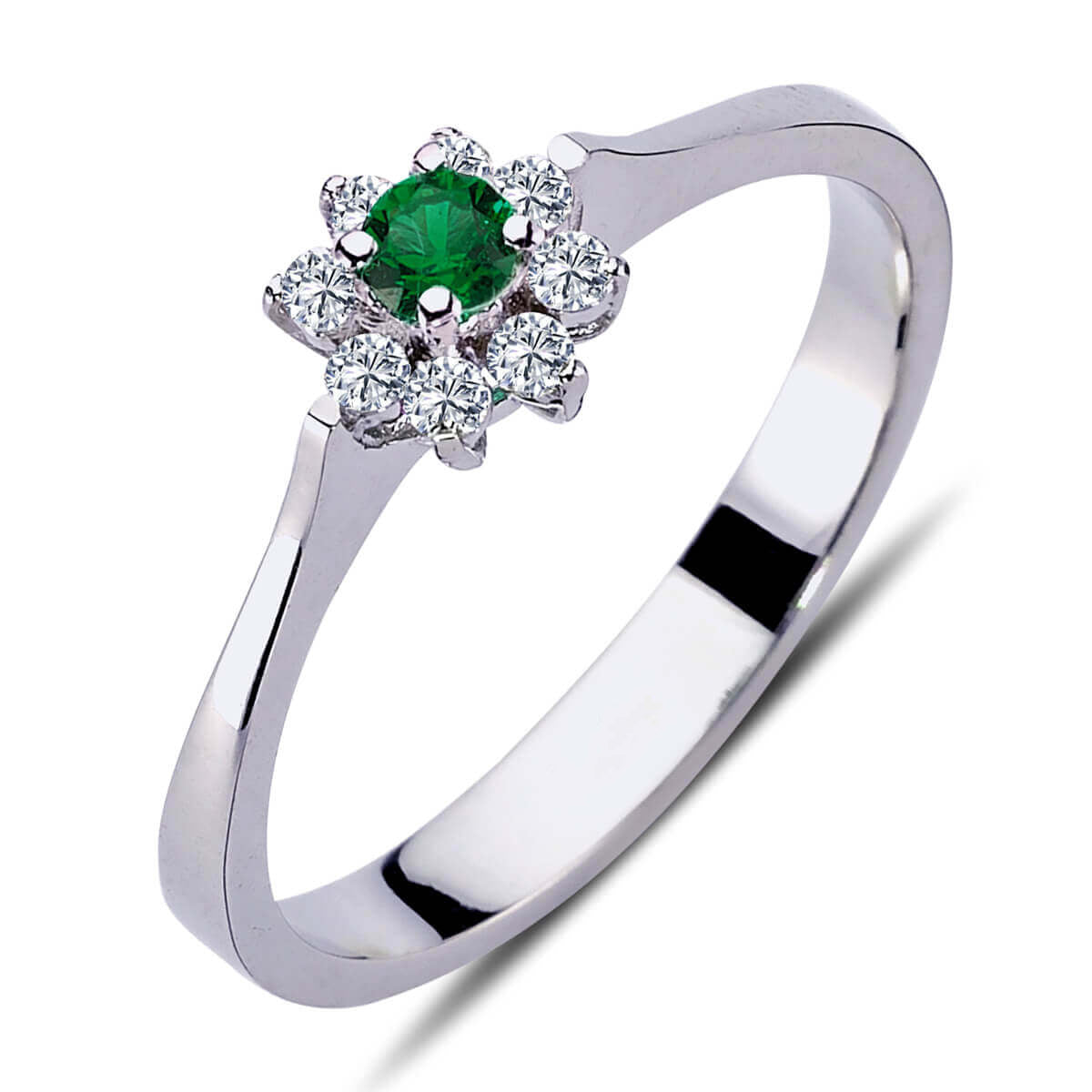 Emerald Flower Ring with Diamonds