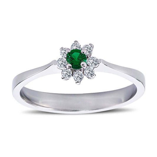 Emerald Flower Ring with Diamonds