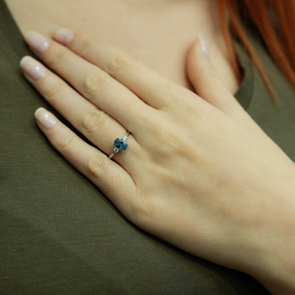 Diamond Blue Oval Topaz Ring