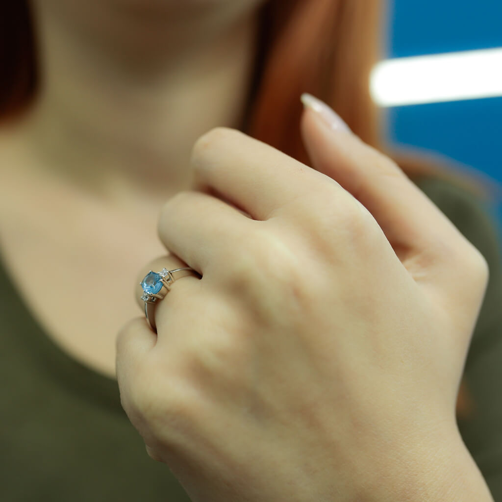 Diamond Blue Oval Topaz Ring