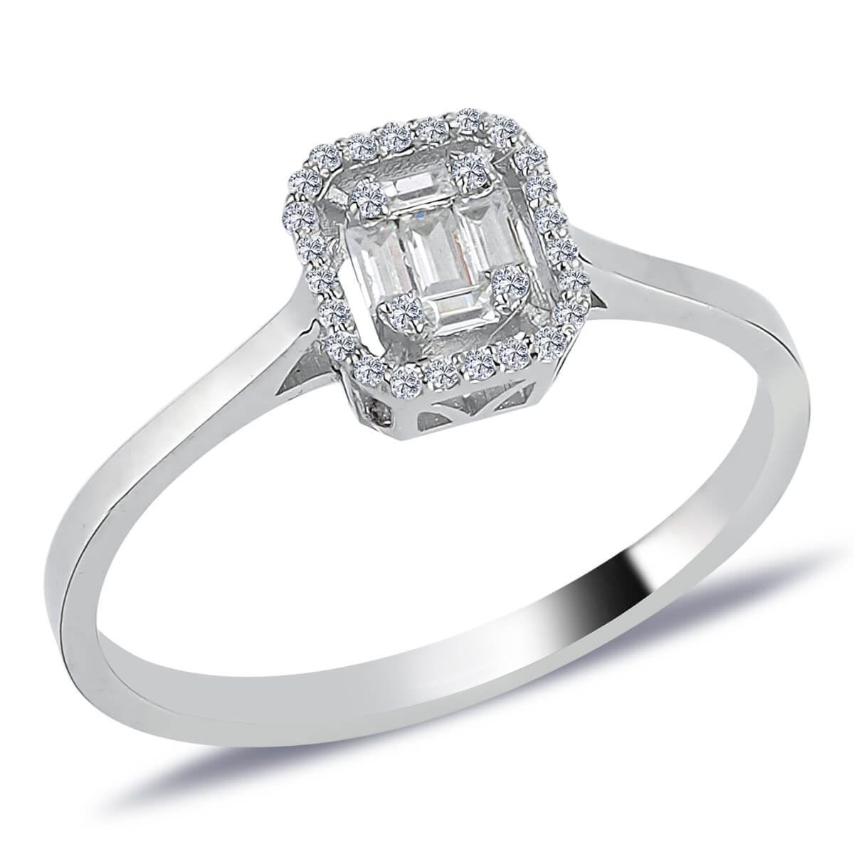 0.17 Carat Baguette and Four-Corner Diamond Ring