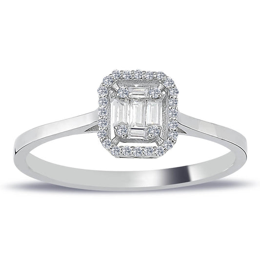 0.17 Carat Baguette and Four-Corner Diamond Ring