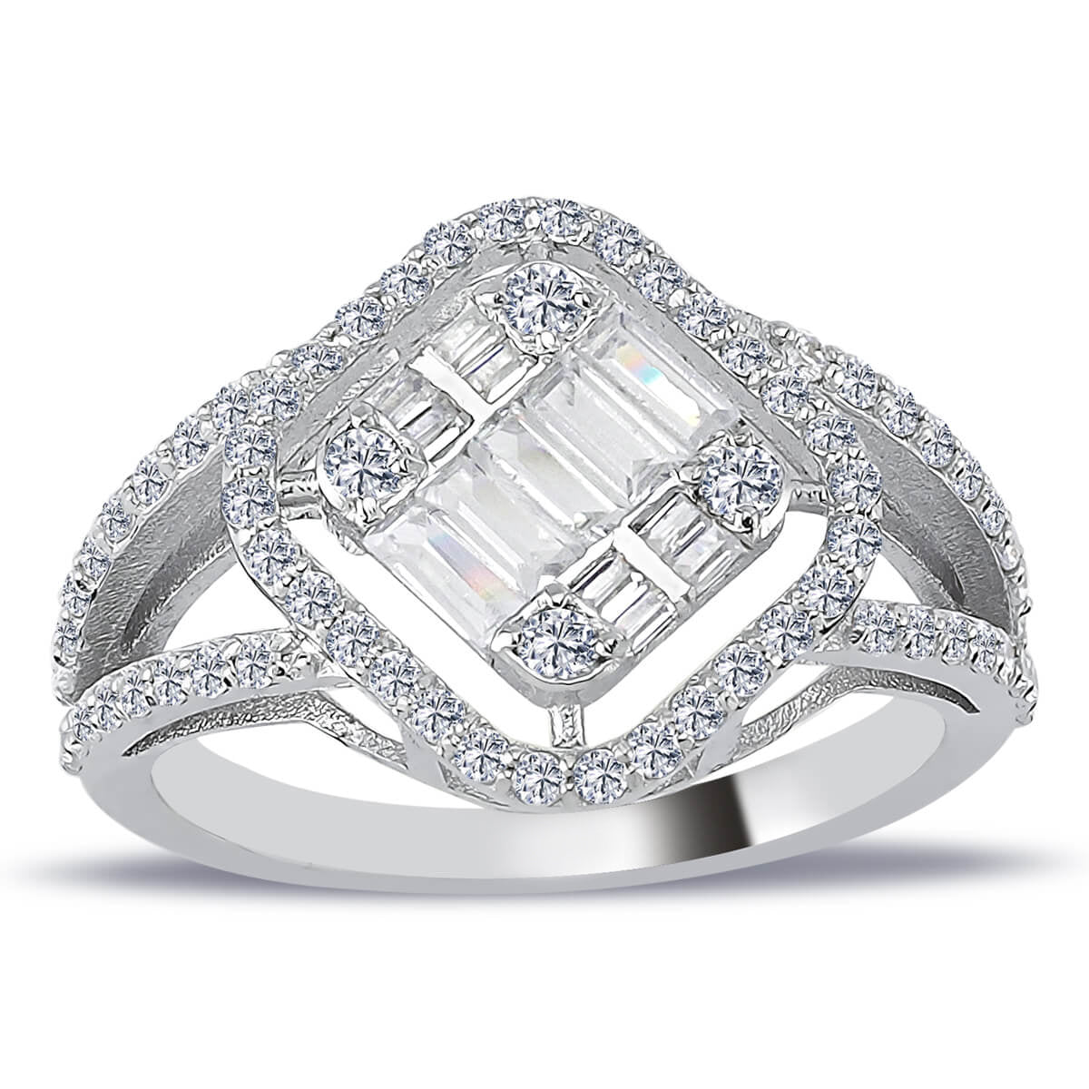 1.13 Carat Baguette and Four-Corner Diamond Ring