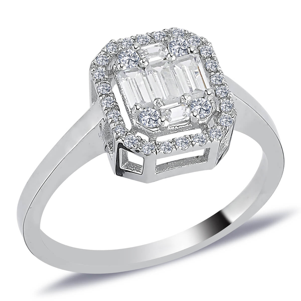 0.61 Carat Baguette and Four-Corner Diamond Ring