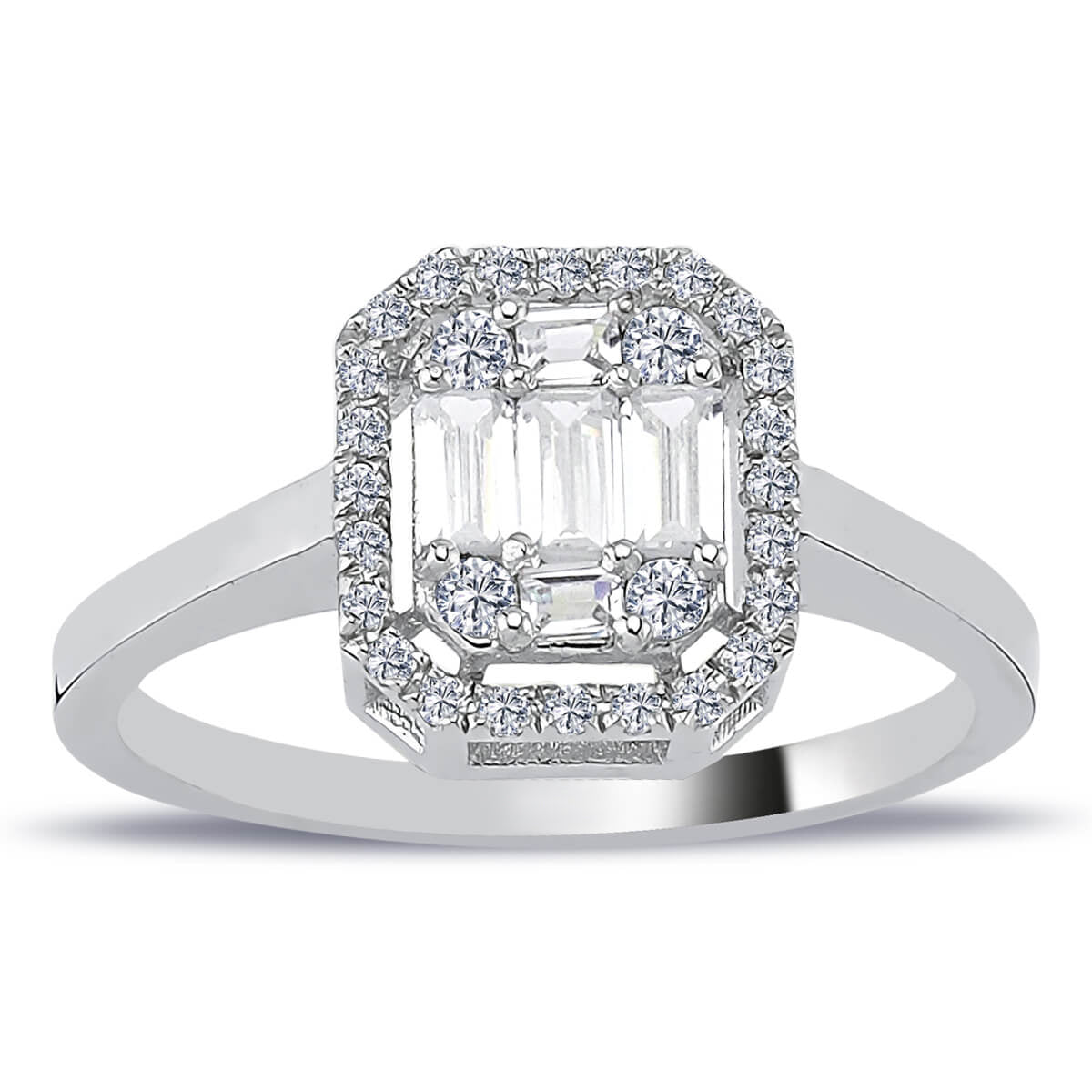 0.61 Carat Baguette and Four-Corner Diamond Ring