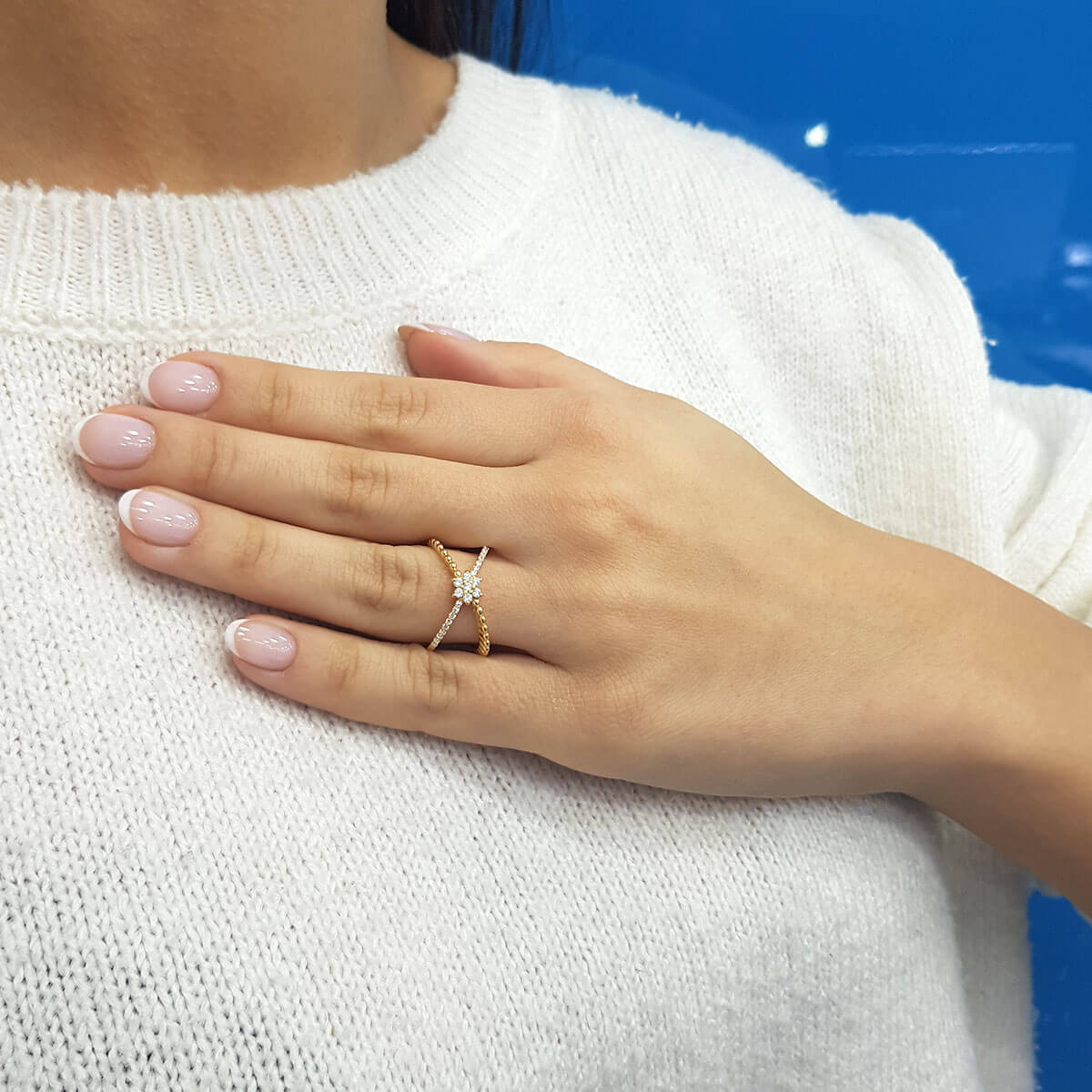 Diamond Cross Star Ring