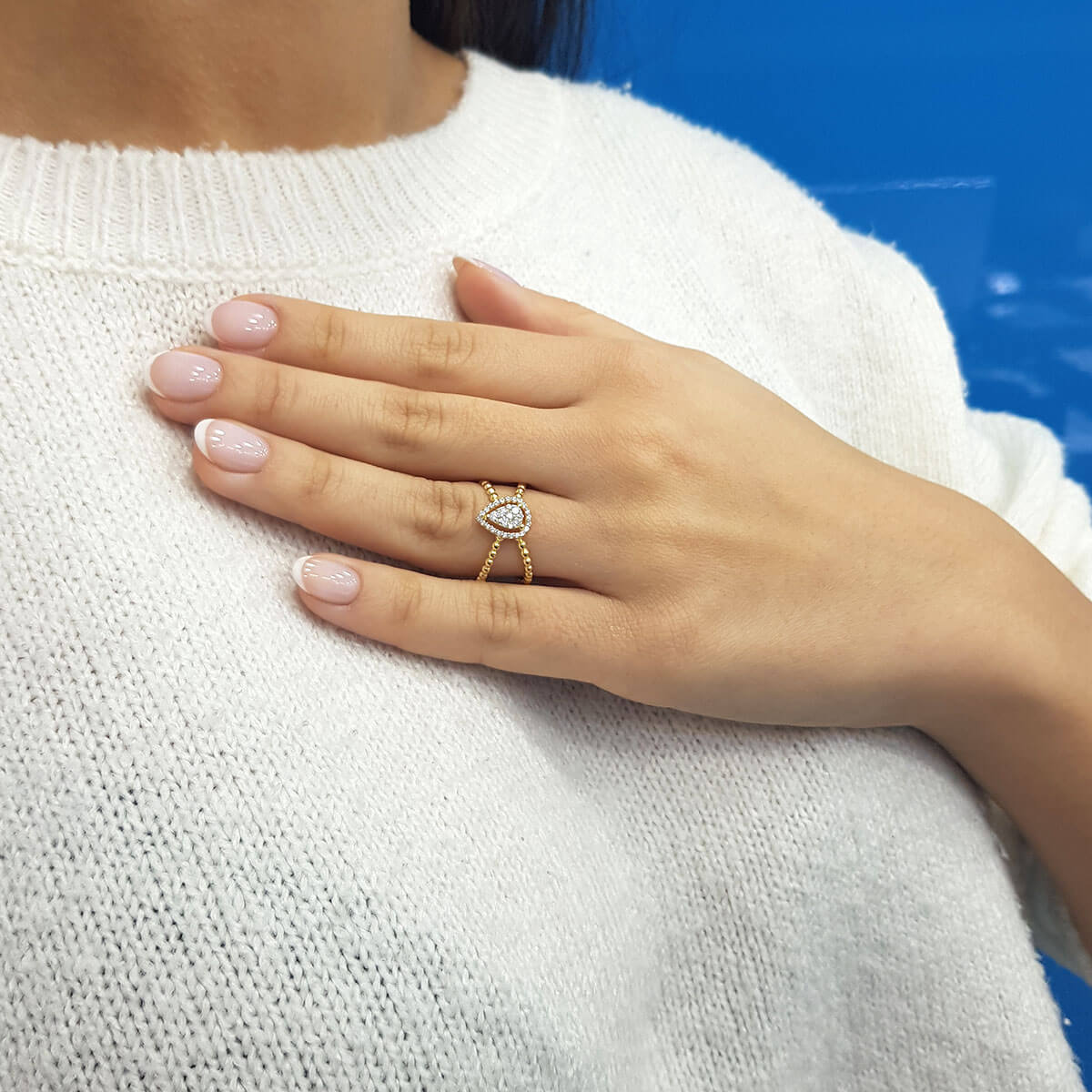 Diamond Cross Tearteardrop Ring