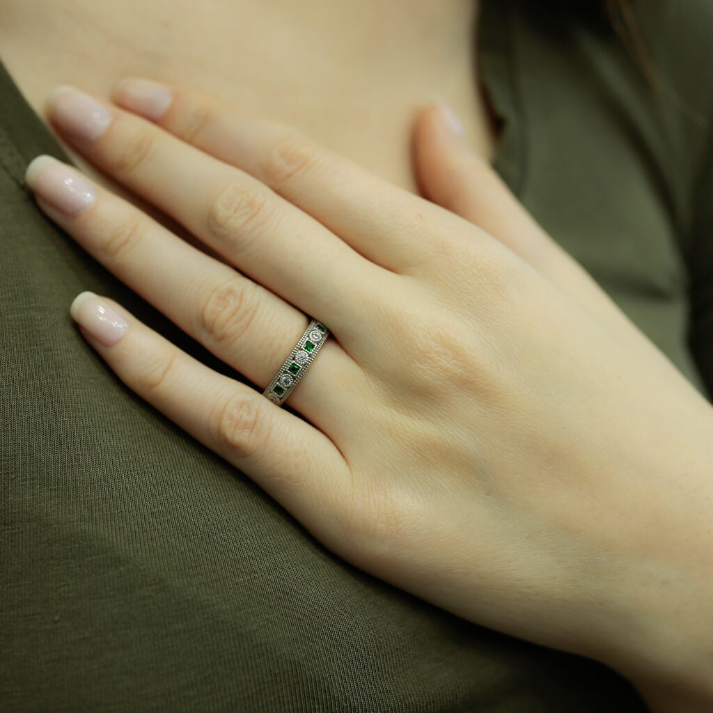 Princess Emerald Eternity Ring with Diamonds