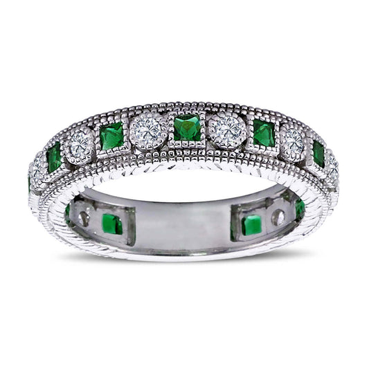 Princess Emerald Eternity Ring with Diamonds