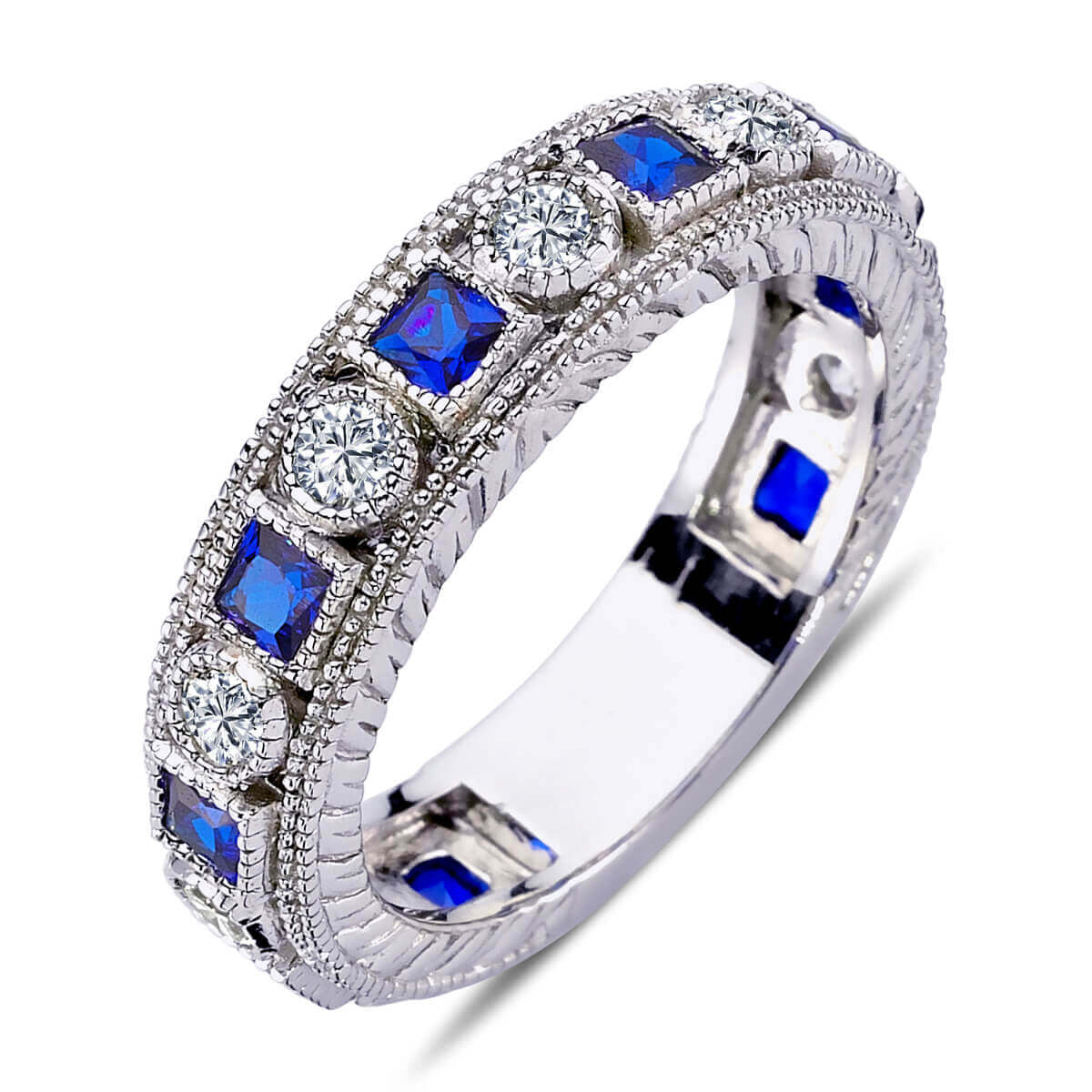 Princess Sapphire Eternity Ring with Diamonds