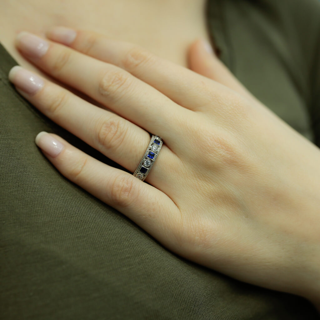 Princess Sapphire Eternity Ring with Diamonds