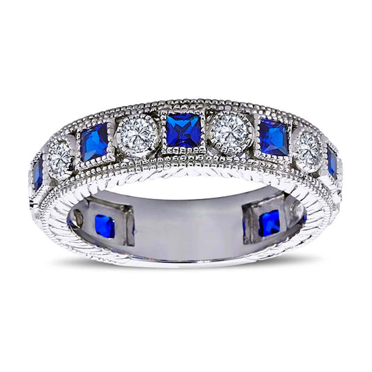 Princess Sapphire Eternity Ring with Diamonds