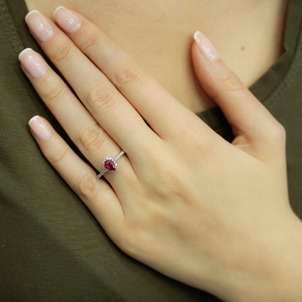 Diamond Teardrop Ruby Entourage Ring