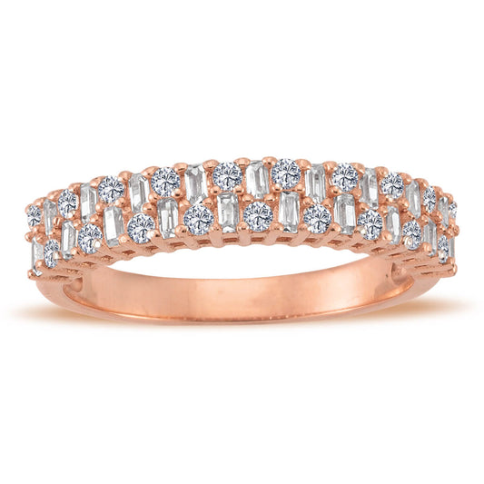 0.64 Carat Baguette and Round Diamond Half Eternity Ring
