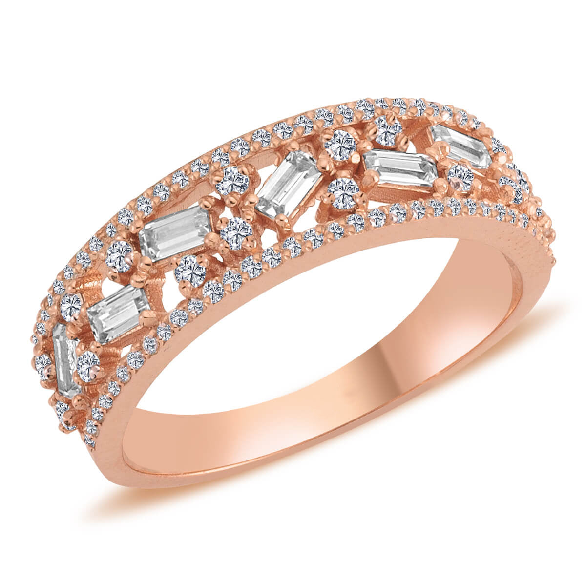 Baguette and Round Diamond Roman Road Ring