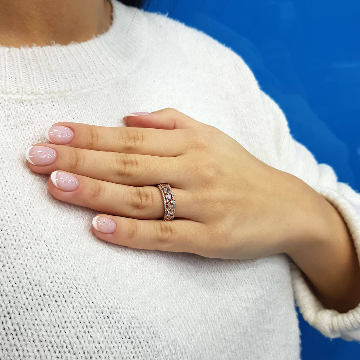 Baguette and Round Diamond Roman Road Ring